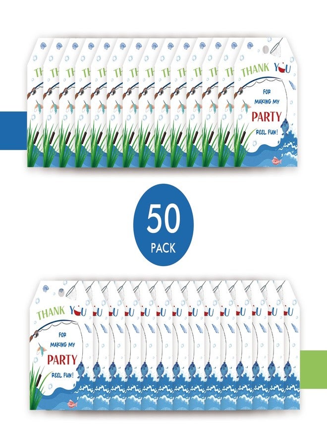 FORSHEEP 50pcs Fishing Thank You Tags, Gone Fishing Gift Tag with String for Birthday Party, Fish Thank You Paper Tags for for Retirement Party Favors - Image 3